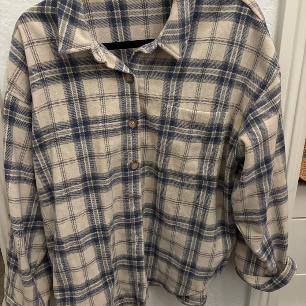Wishlist Cream and Blue Plaid Shirt